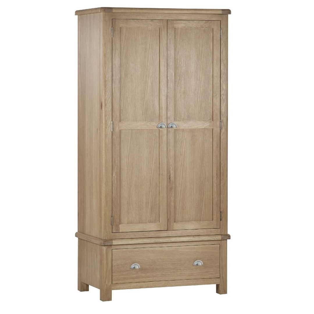 Memphis Limed Oak 2 Door 1 Drawer Wardrobe4 - Duck Barn Interiors