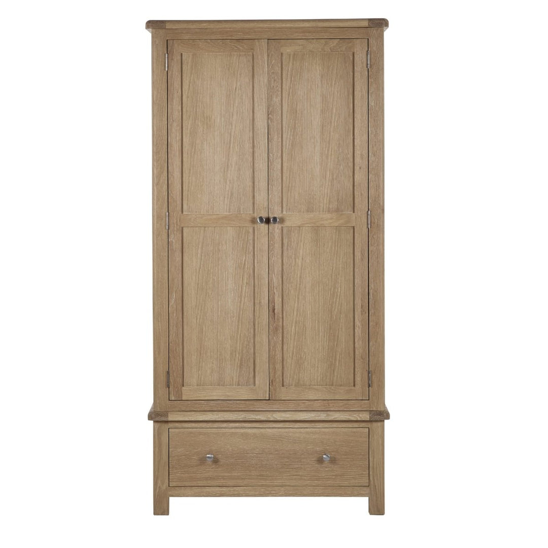 Memphis Limed Oak 2 Door 1 Drawer Wardrobe7 - Duck Barn Interiors
