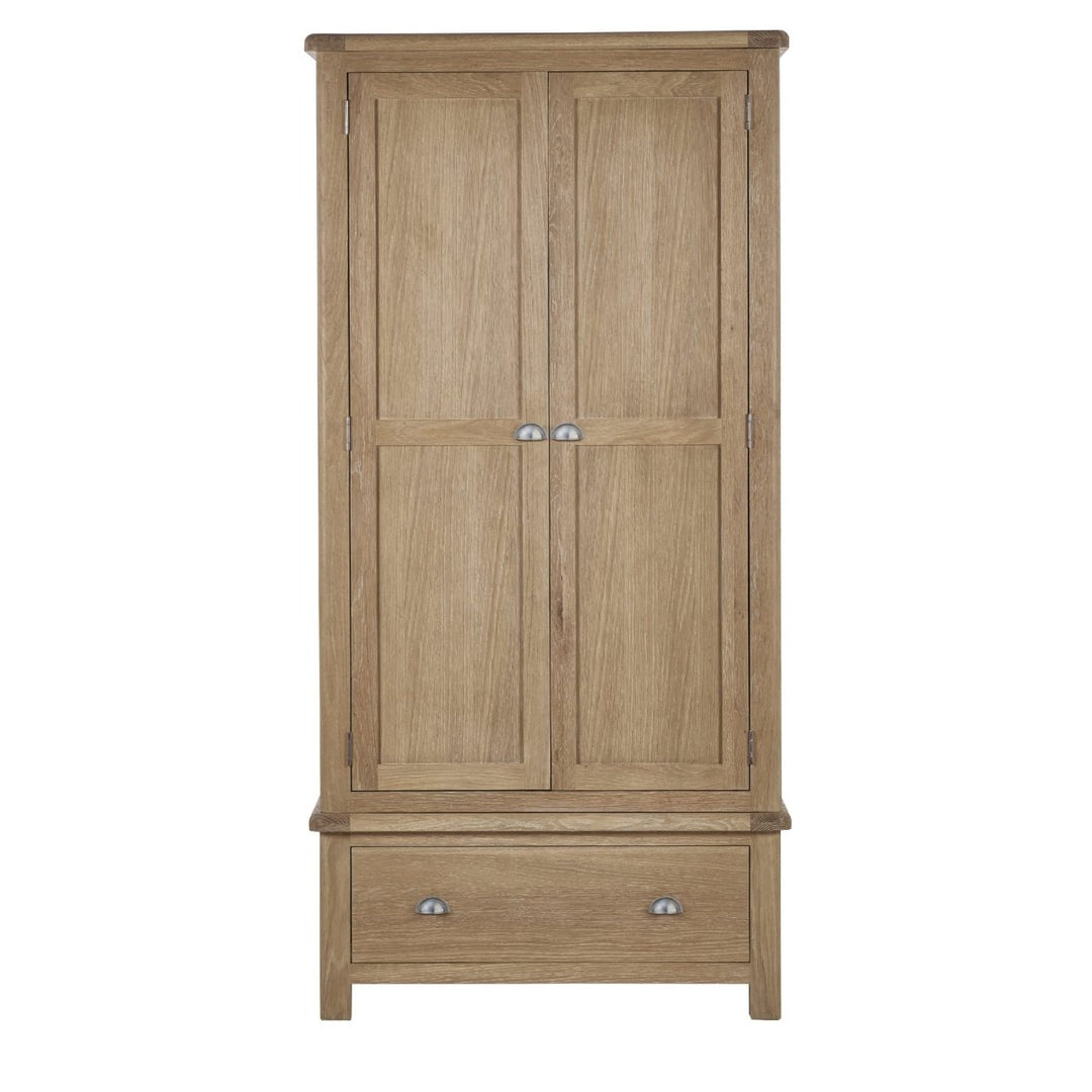 Memphis Limed Oak 2 Door 1 Drawer Wardrobe8 - Duck Barn Interiors