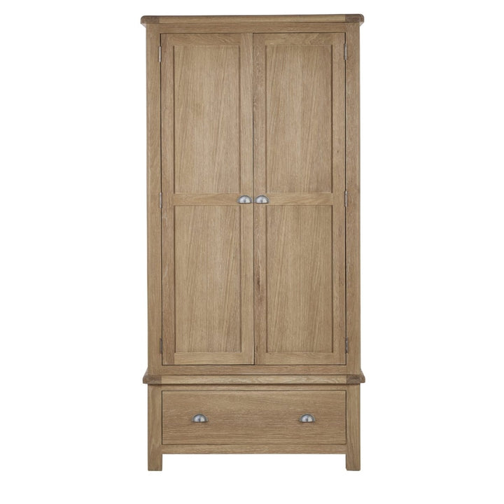 Memphis Limed Oak 2 Door 1 Drawer Wardrobe8 - Duck Barn Interiors