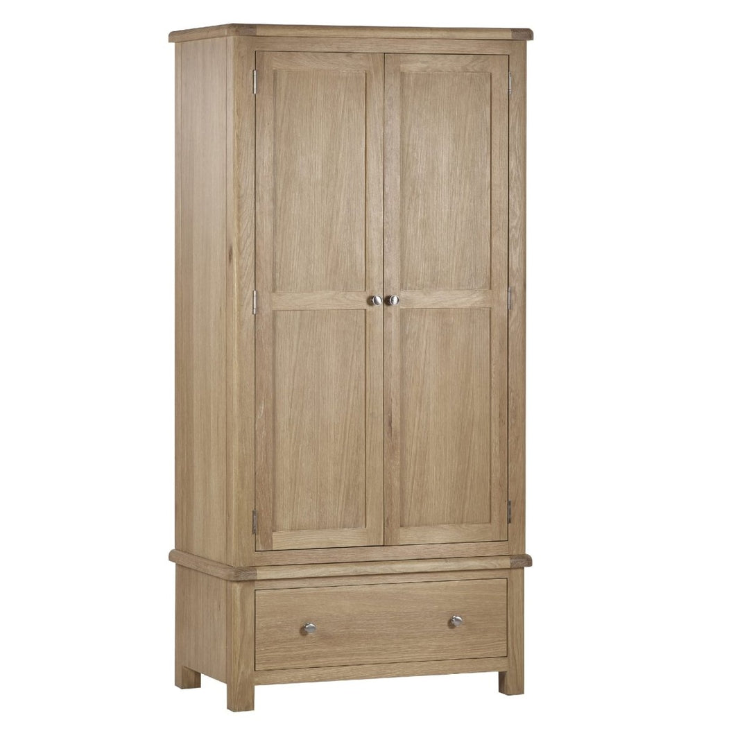 Memphis Limed Oak 2 Door 1 Drawer Wardrobe2 - Duck Barn Interiors
