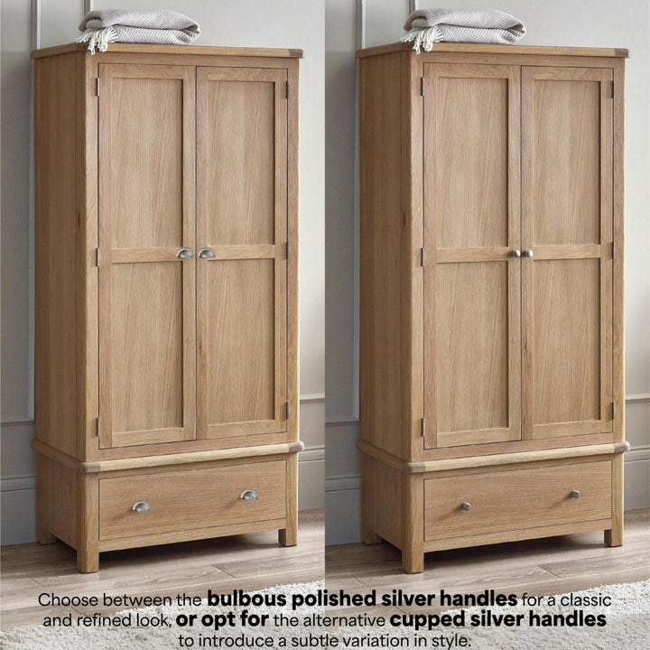 Memphis Limed Oak 2 Door 1 Drawer Wardrobe3 - Duck Barn Interiors