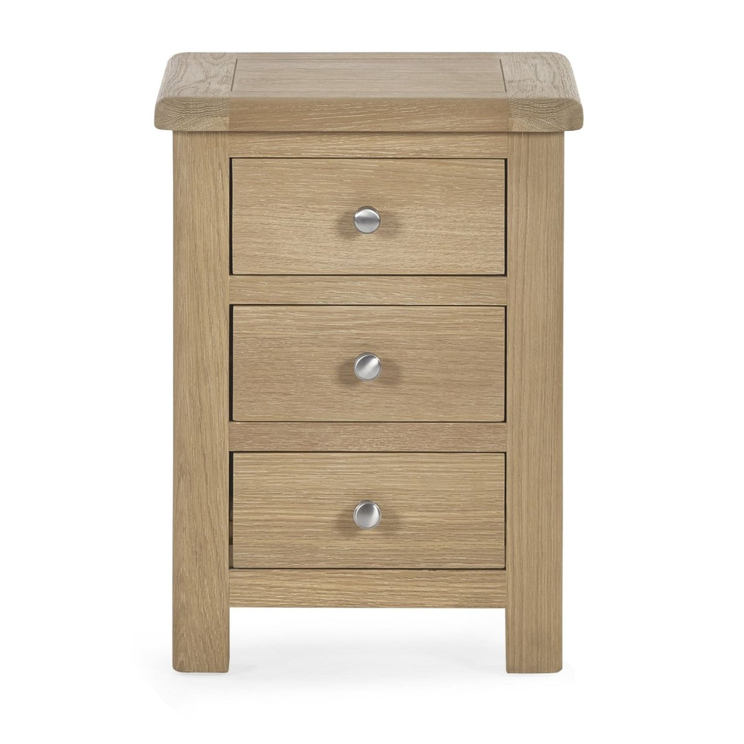 Memphis Limed Oak 3 Drawer Bedside4 - Duck Barn Interiors