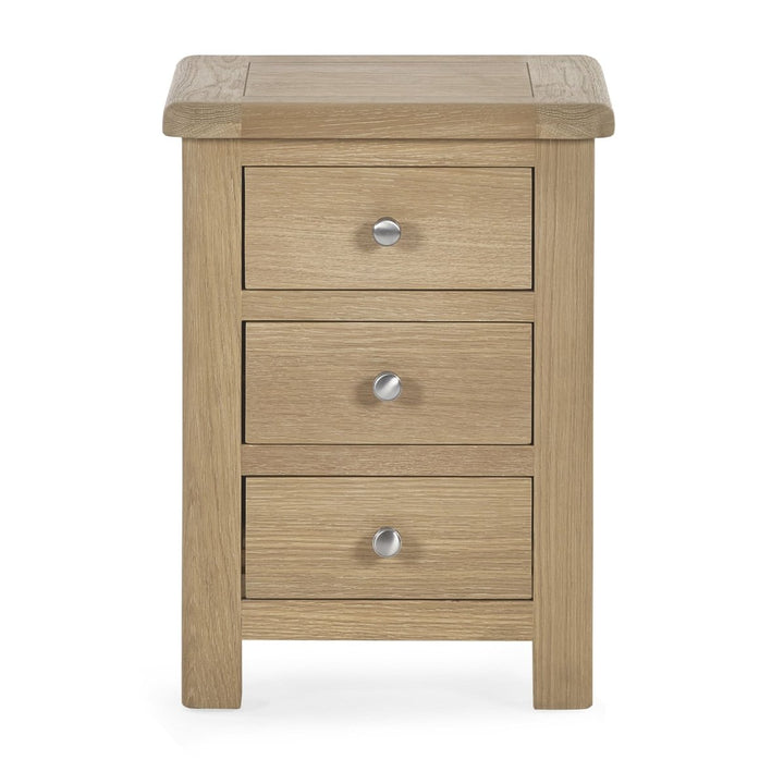 Memphis Limed Oak 3 Drawer Bedside4 - Duck Barn Interiors