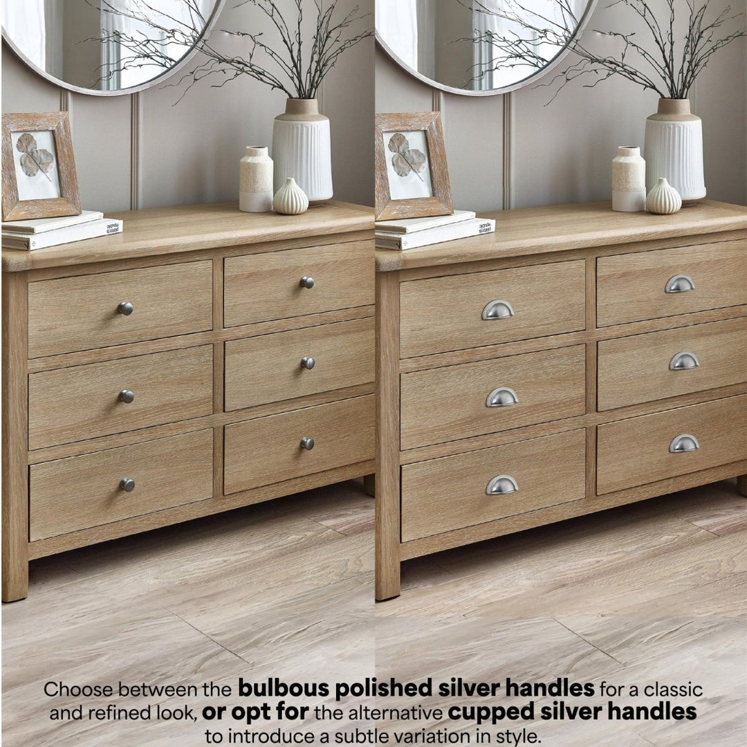 Memphis Limed Oak 6 Drawer Wide Chest3 - Duck Barn Interiors