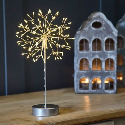 Mini Table Dandelion with Warm White LEDs - Silver - Battery Powered