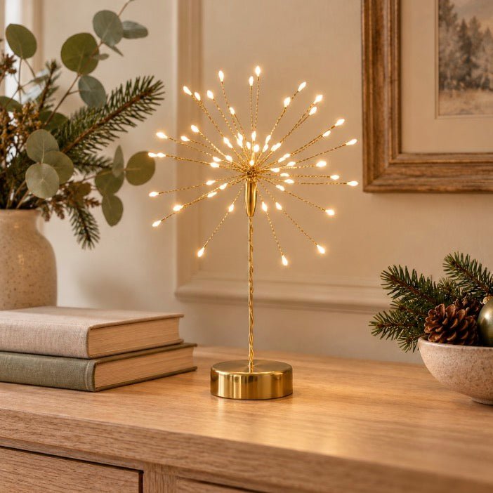 Mini Table Starburst with Warm White LEDs - Gold - Battery Powered1 - Duck Barn Interiors