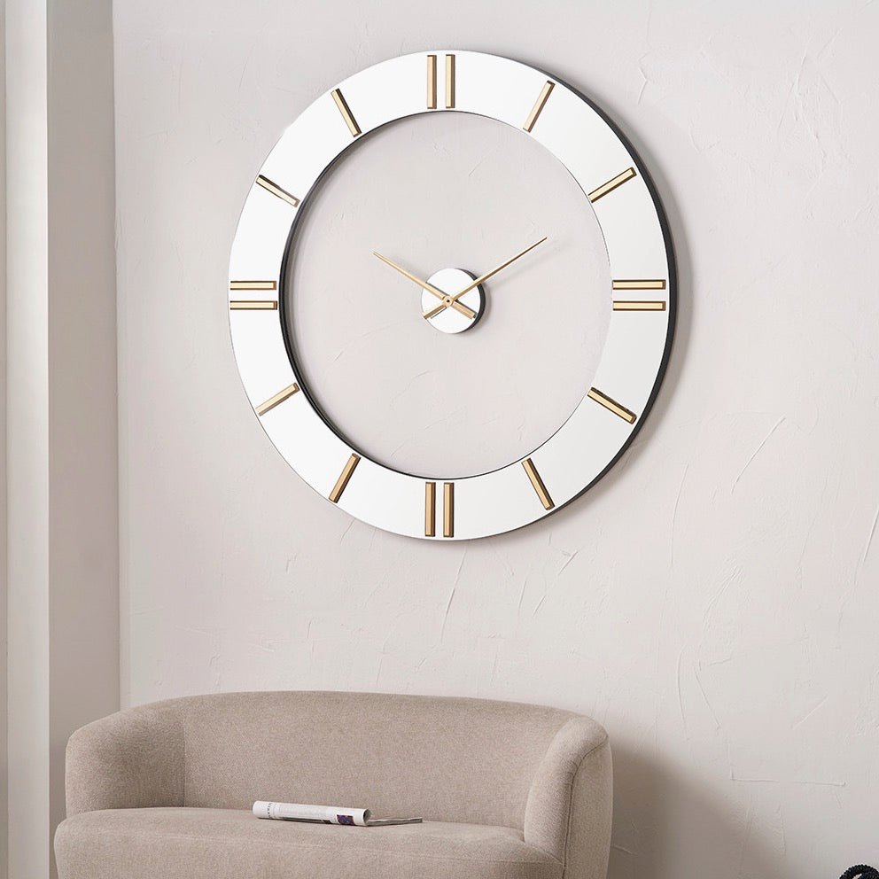 Mirror and Gold 2 Piece Extra Large Wall Clock (120cm)1 - Duck Barn Interiors