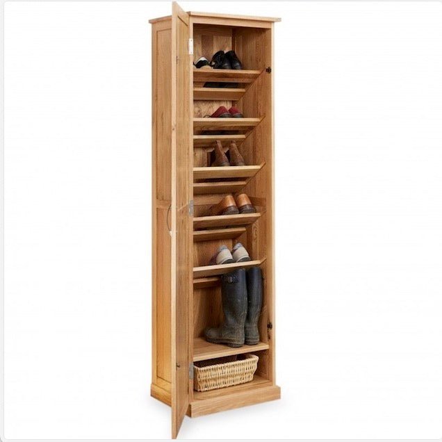 Mobel Oak Tall Narrow Shoe Storage Cupboard1 - Duck Barn Interiors