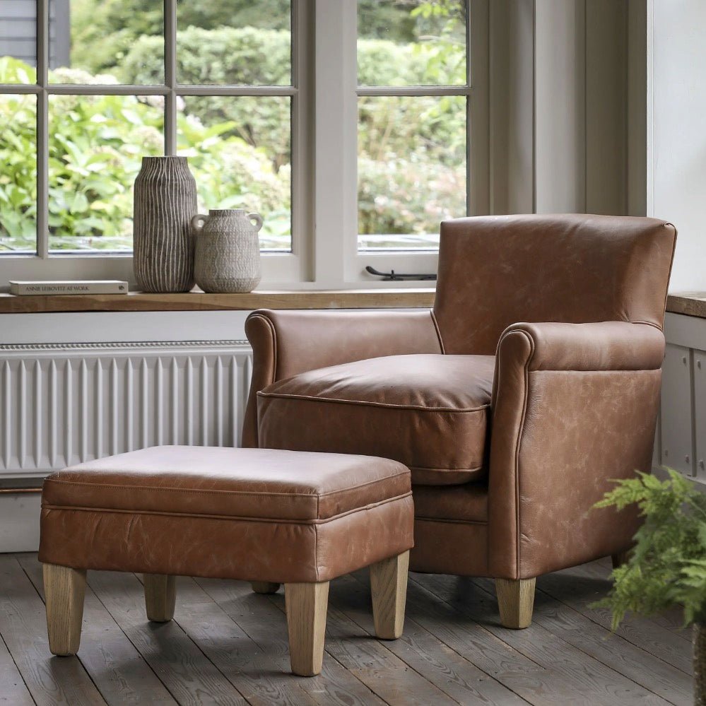 Mr Paddington Leather Footstool - Vintage Brown2 - Duck Barn Interiors