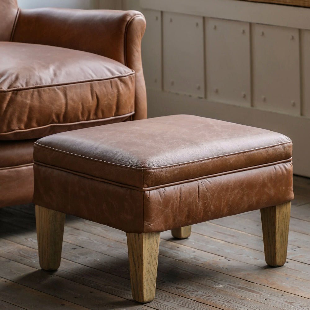 Mr Paddington Leather Footstool - Vintage Brown1 - Duck Barn Interiors