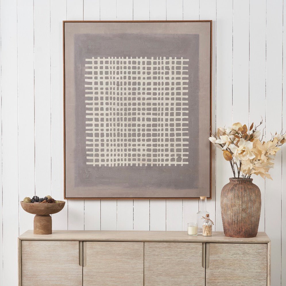 Natural Grid Design Framed Canvas1 - Duck Barn Interiors