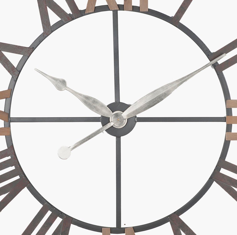 Natural Wood and Antique Grey Extra Large Wall Clock (120cm)3 - Duck Barn Interiors