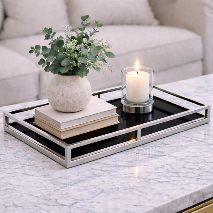 Obsidian Black Glass & Silver Gin Tray - Small1 - Duck Barn Interiors