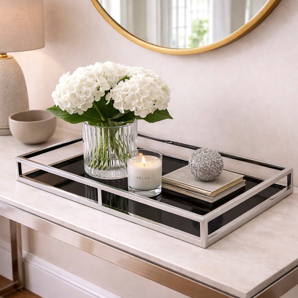 Obsidian Black Glass & Silver Rectangular Tray - Medium1 - Duck Barn Interiors