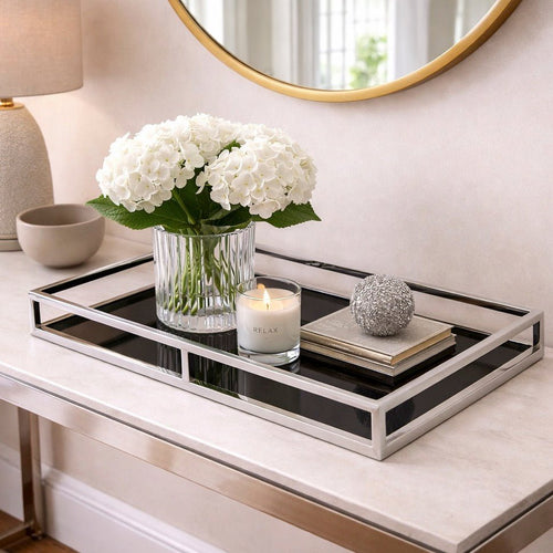 Obsidian Black Glass & Silver Rectangular Tray - Medium