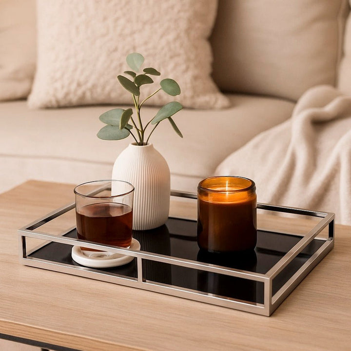 Obsidian Black Glass & Silver Rectangular Tray - Medium1 - Duck Barn Interiors