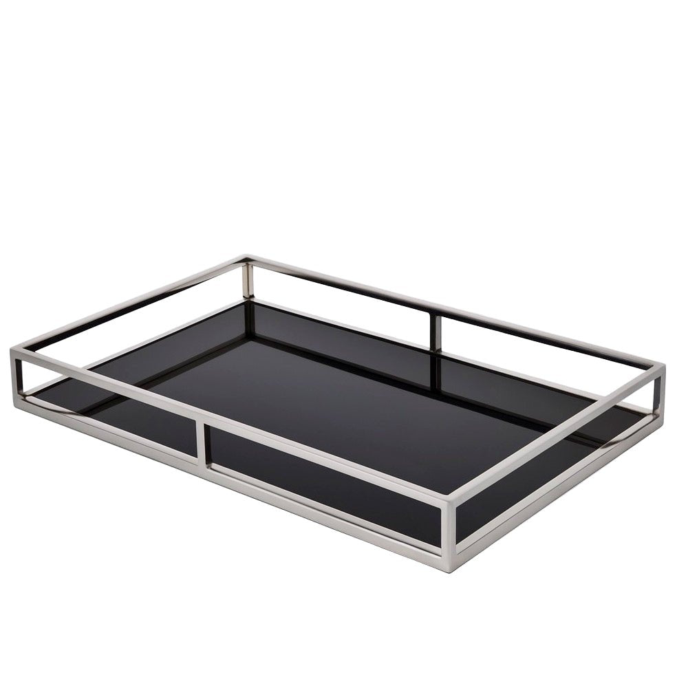 Obsidian Black Glass & Silver Rectangular Tray - Medium1 - Duck Barn Interiors