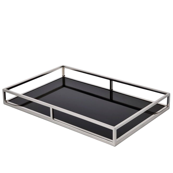 Obsidian Black Glass & Silver Rectangular Tray - Medium1 - Duck Barn Interiors