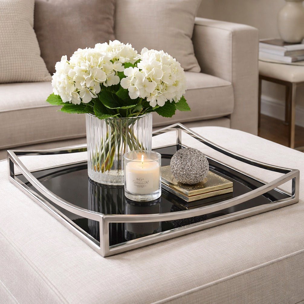 Obsidian Black Glass & Silver Square Tray1 - Duck Barn Interiors