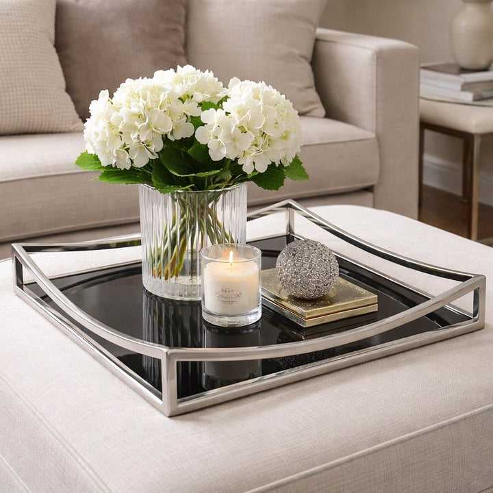 Obsidian Black Glass & Silver Square Tray1 - Duck Barn Interiors