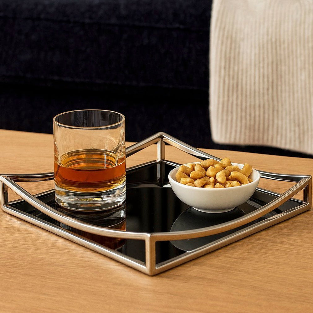 Obsidian Black Glass & Silver Square Tray2 - Duck Barn Interiors