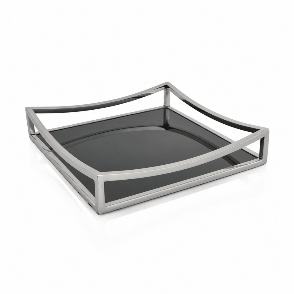 Obsidian Black Glass & Silver Square Tray - Medium2 - Duck Barn Interiors