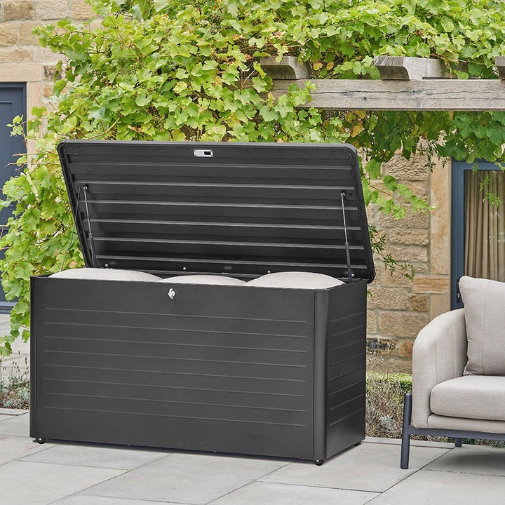 Outdoor Black Galvanised Cushion Storage Box - Large1 - Duck Barn Interiors