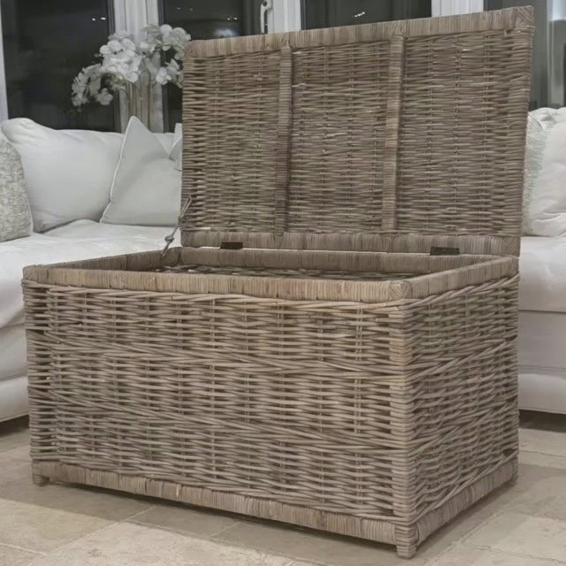 Grey Rectangle Kubu Basket Lidded Storage Chest - Large