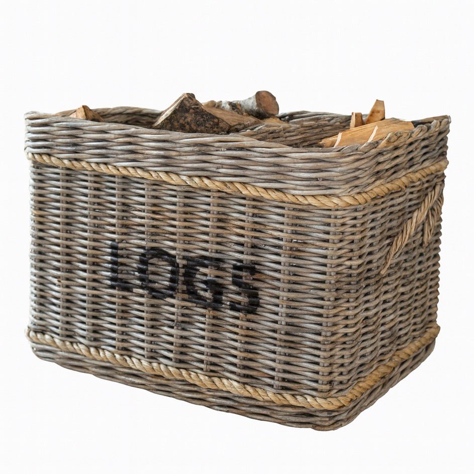 Rectangular Rattan Log Basket with Rope1 - Duck Barn Interiors