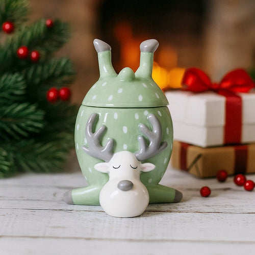Reindeer Pot with Lid - Green