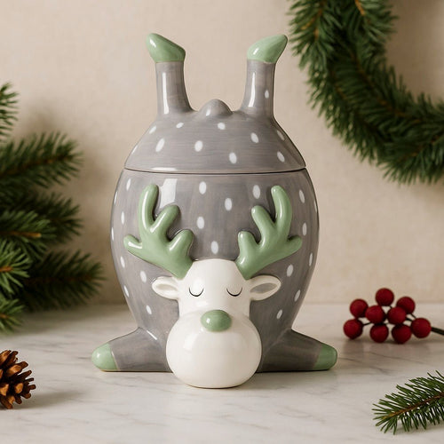 Reindeer Pot with Lid - Grey