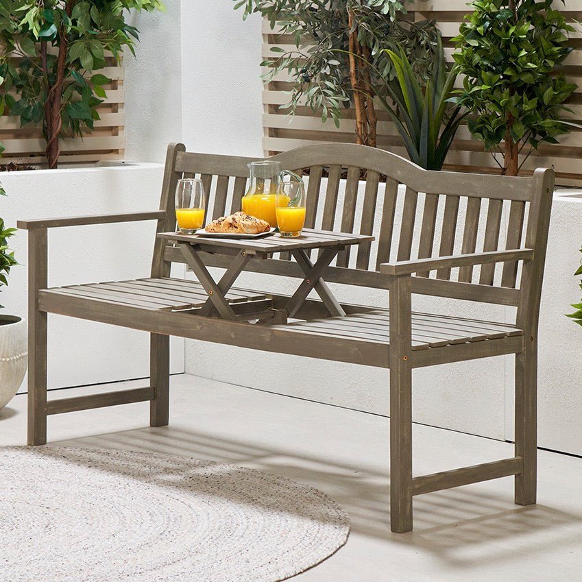 Richmond Outdoor Bench with Pop Up Table - Antique Grey1 - Duck Barn Interiors