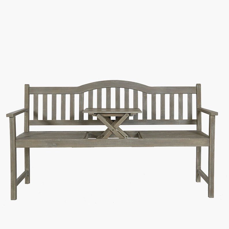 Richmond Outdoor Bench with Pop Up Table - Antique Grey2 - Duck Barn Interiors