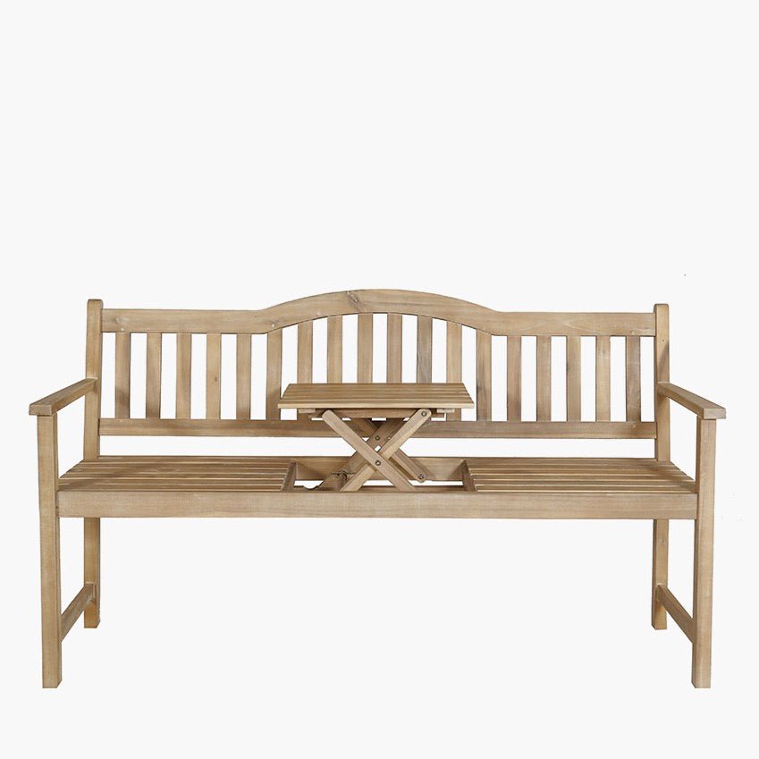 Richmond Outdoor Bench with Pop Up Table - Light Teak2 - Duck Barn Interiors