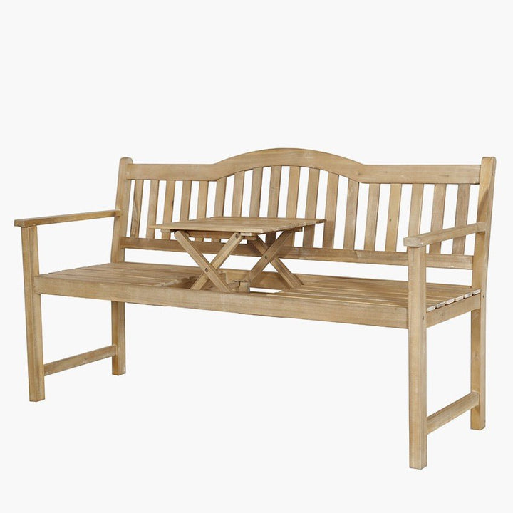 Richmond Outdoor Bench with Pop Up Table - Light Teak3 - Duck Barn Interiors