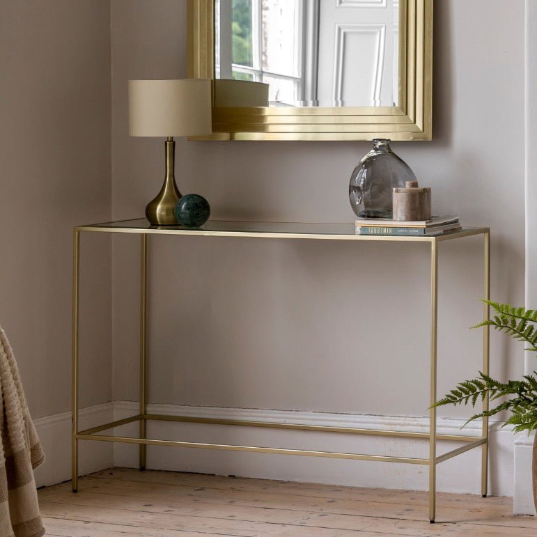 Rothbury Glass Console Table - Champagne1 - Duck Barn Interiors