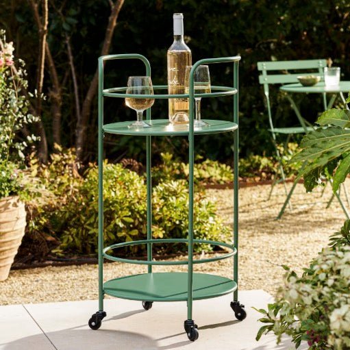 Round Drinks Trolley - Thistle Green1 - Duck Barn Interiors