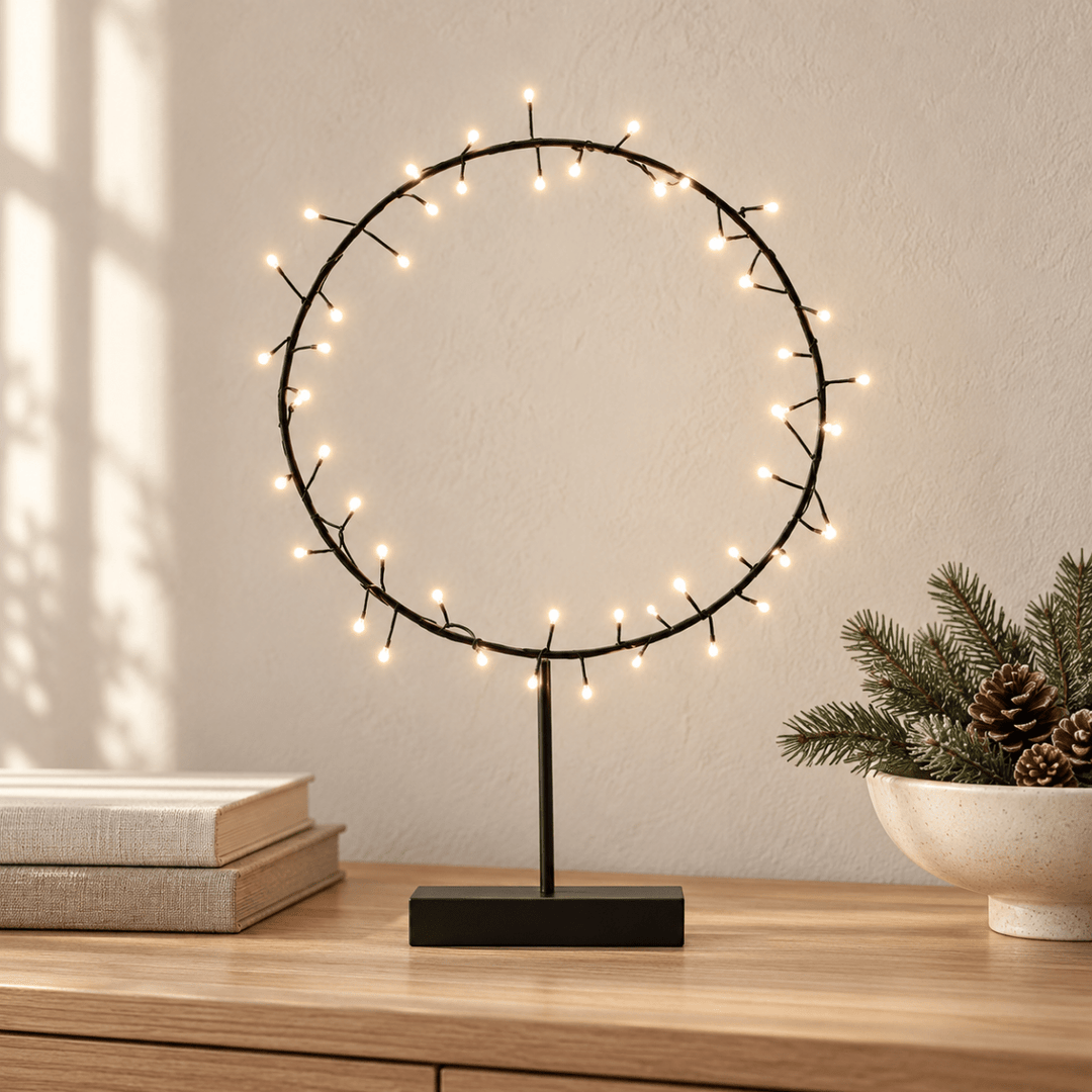 Round Table Aurora with Warm LED Light - Battery Powered - Black1 - Duck Barn Interiors