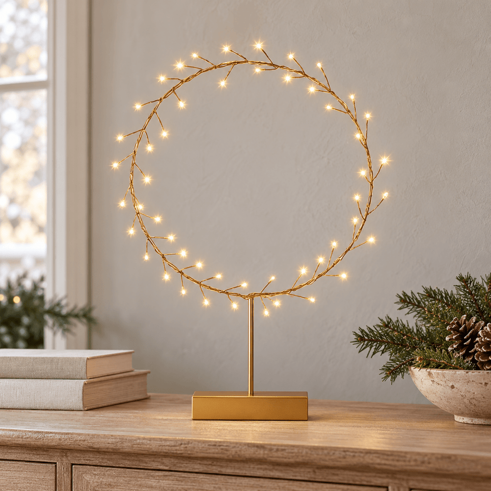 Round Table Aurora with Warm LED Light - Battery Powered - Gold2 - Duck Barn Interiors