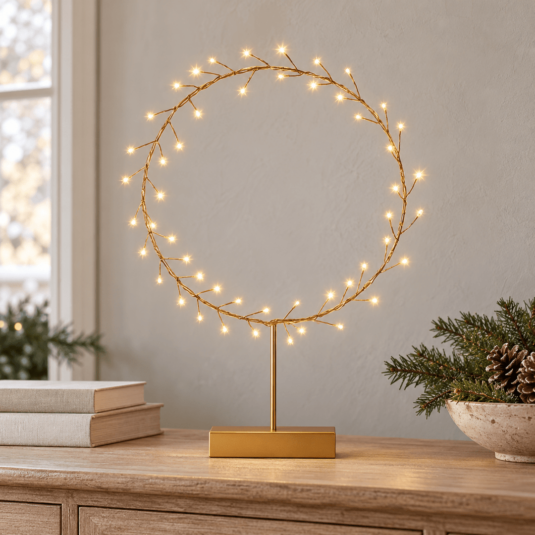 Round Table Aurora with Warm LED Light - Battery Powered - Gold2 - Duck Barn Interiors