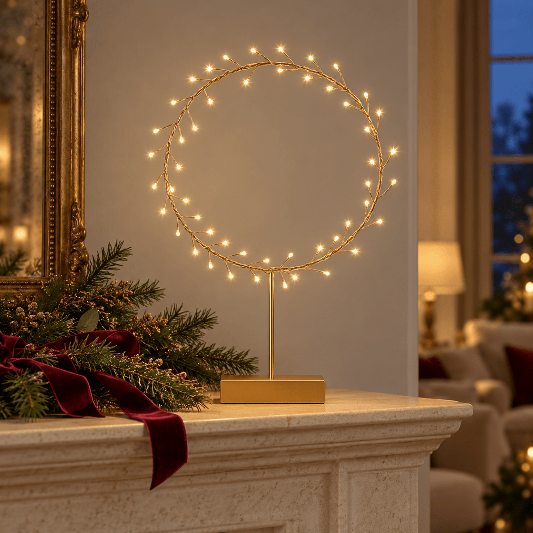 Round Table Aurora with Warm LED Light - Battery Powered - Gold1 - Duck Barn Interiors