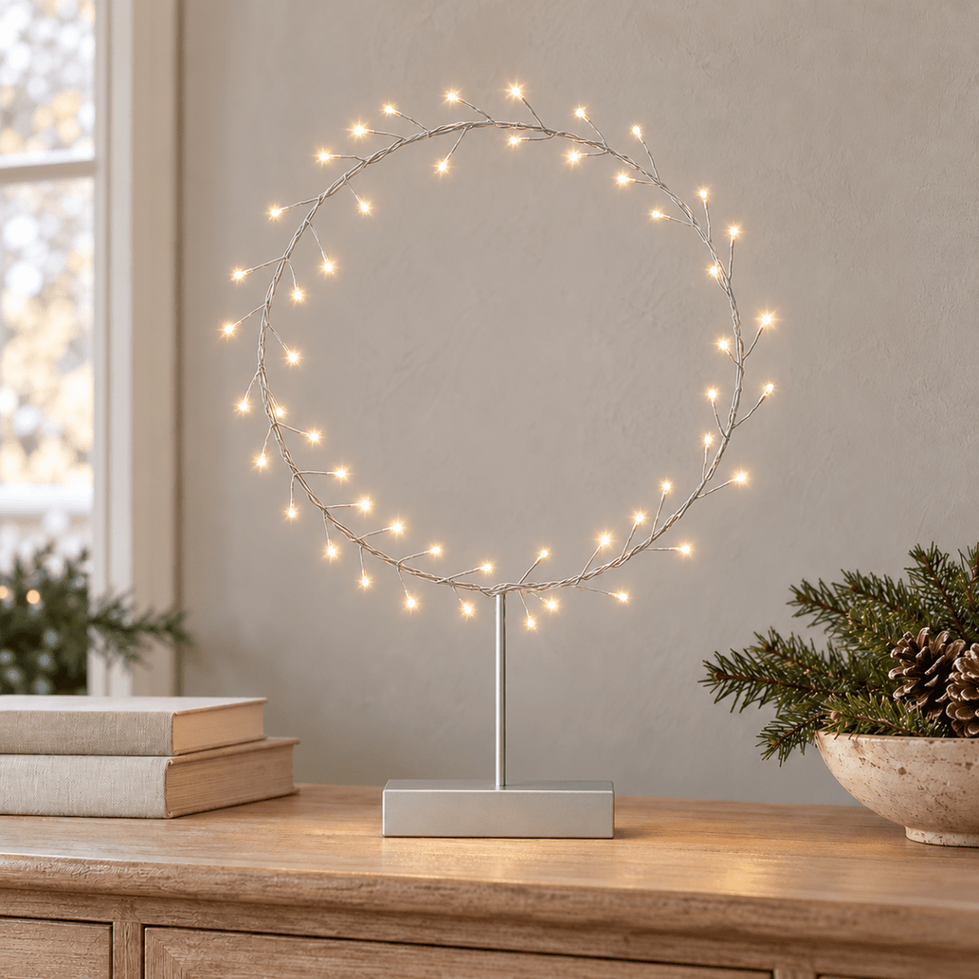 Round Table Aurora with Warm LED Light - Battery Powered - Silver1 - Duck Barn Interiors