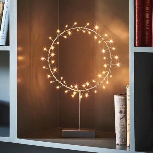 Round Table Aurora with Warm LED Light - Battery Powered - Silver