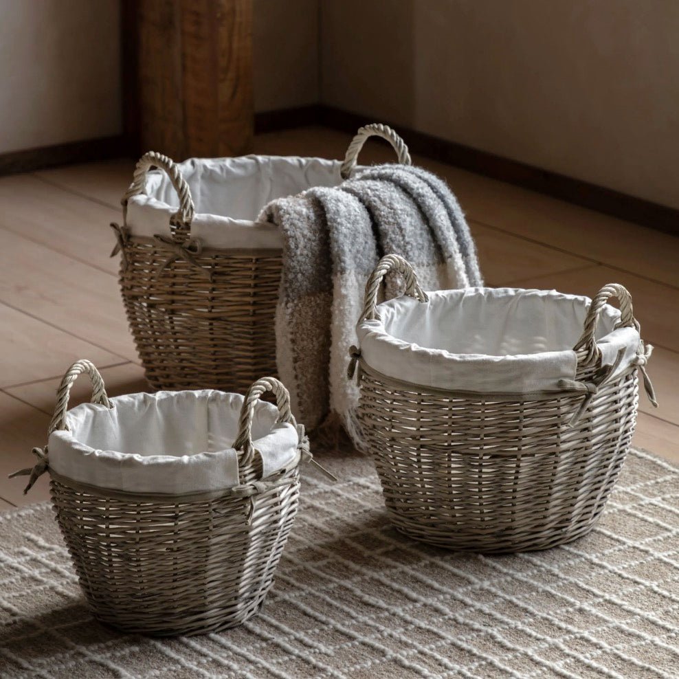 Round Willow Aro Lined Baskets - Set of 32 - Duck Barn Interiors