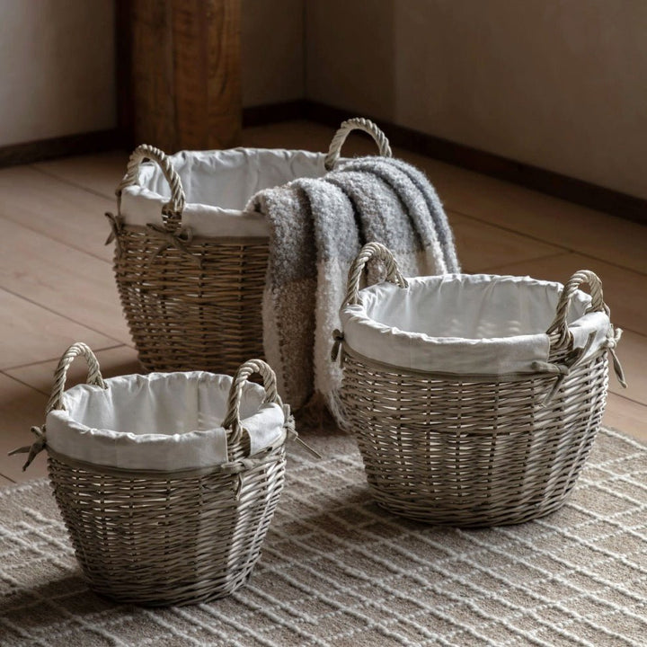 Round Willow Aro Lined Baskets - Set of 32 - Duck Barn Interiors