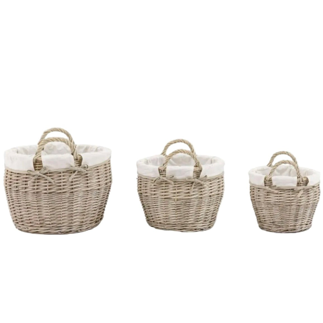 Round Willow Aro Lined Baskets - Set of 31 - Duck Barn Interiors
