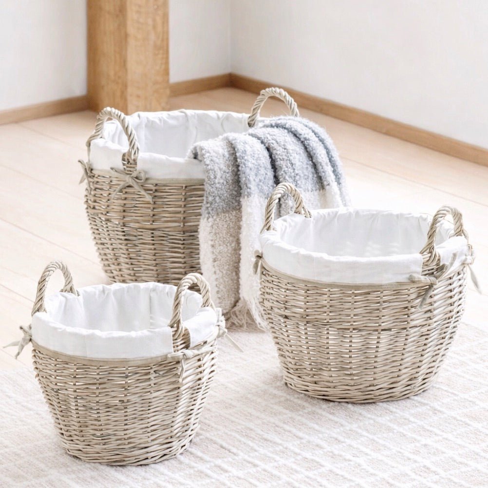 Round Willow Aro Lined Baskets - Set of 31 - Duck Barn Interiors