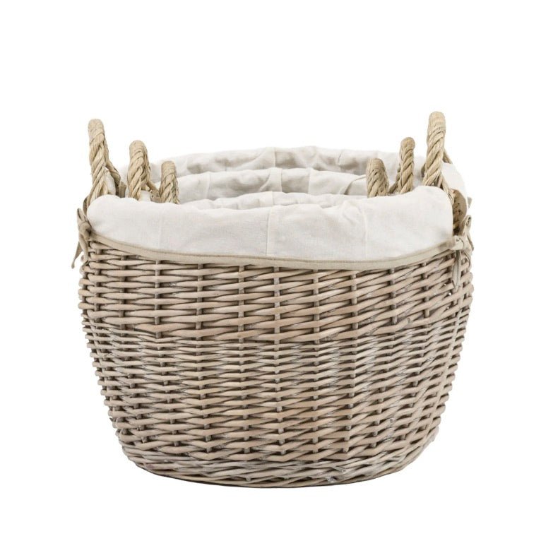 Round Willow Aro Lined Baskets - Set of 33 - Duck Barn Interiors