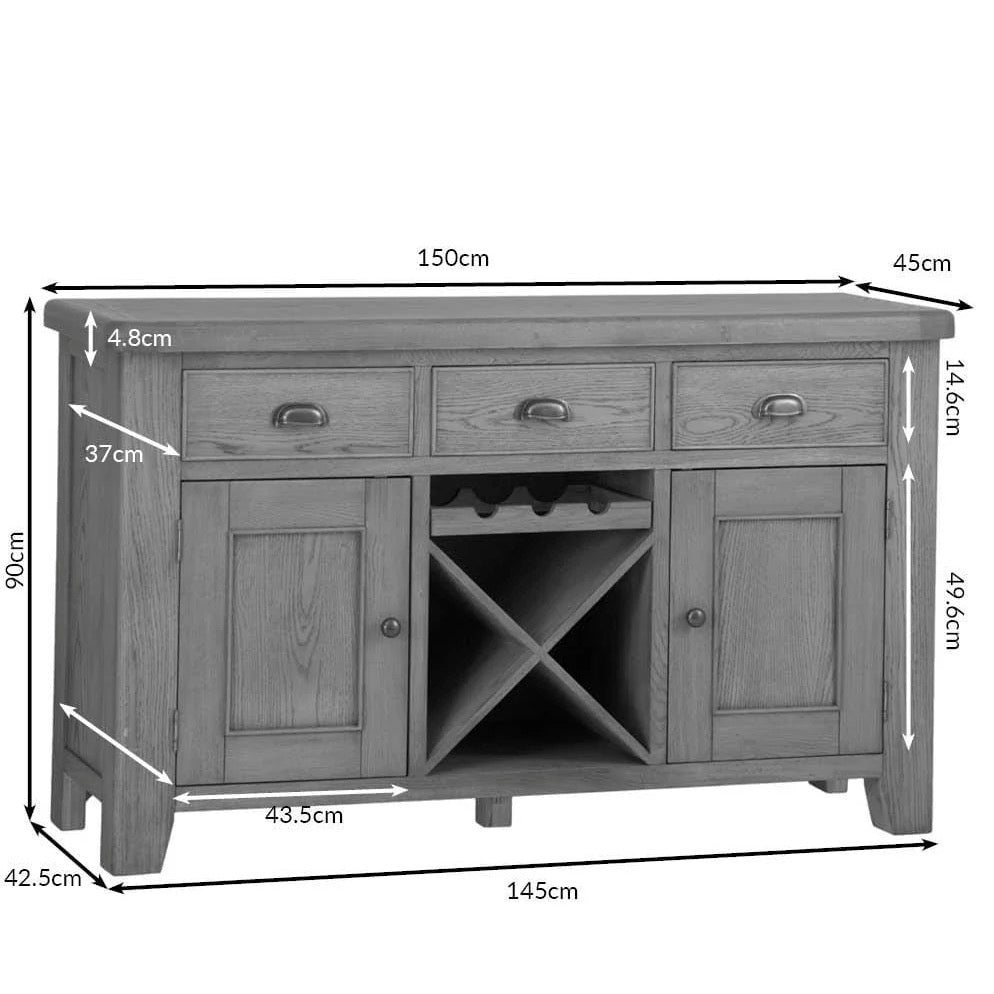 Rusper Oak 2 Door 3 Drawer Large Sideboard with Wine Storage16 - Duck Barn Interiors